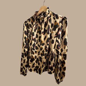 Leopard Print Mock Neck Blouse – Long Sleeve